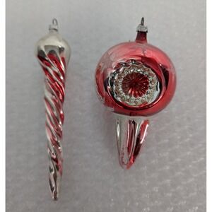 Vintage Glass Christmas Ornaments Lot 2 Red/Silver Refractor Icicle West German